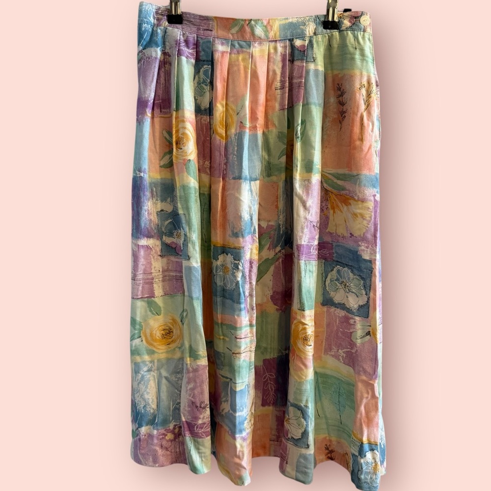 Vintage Alfred Dunner Pastel Abstract Floral Midi Skirt Cottagecore